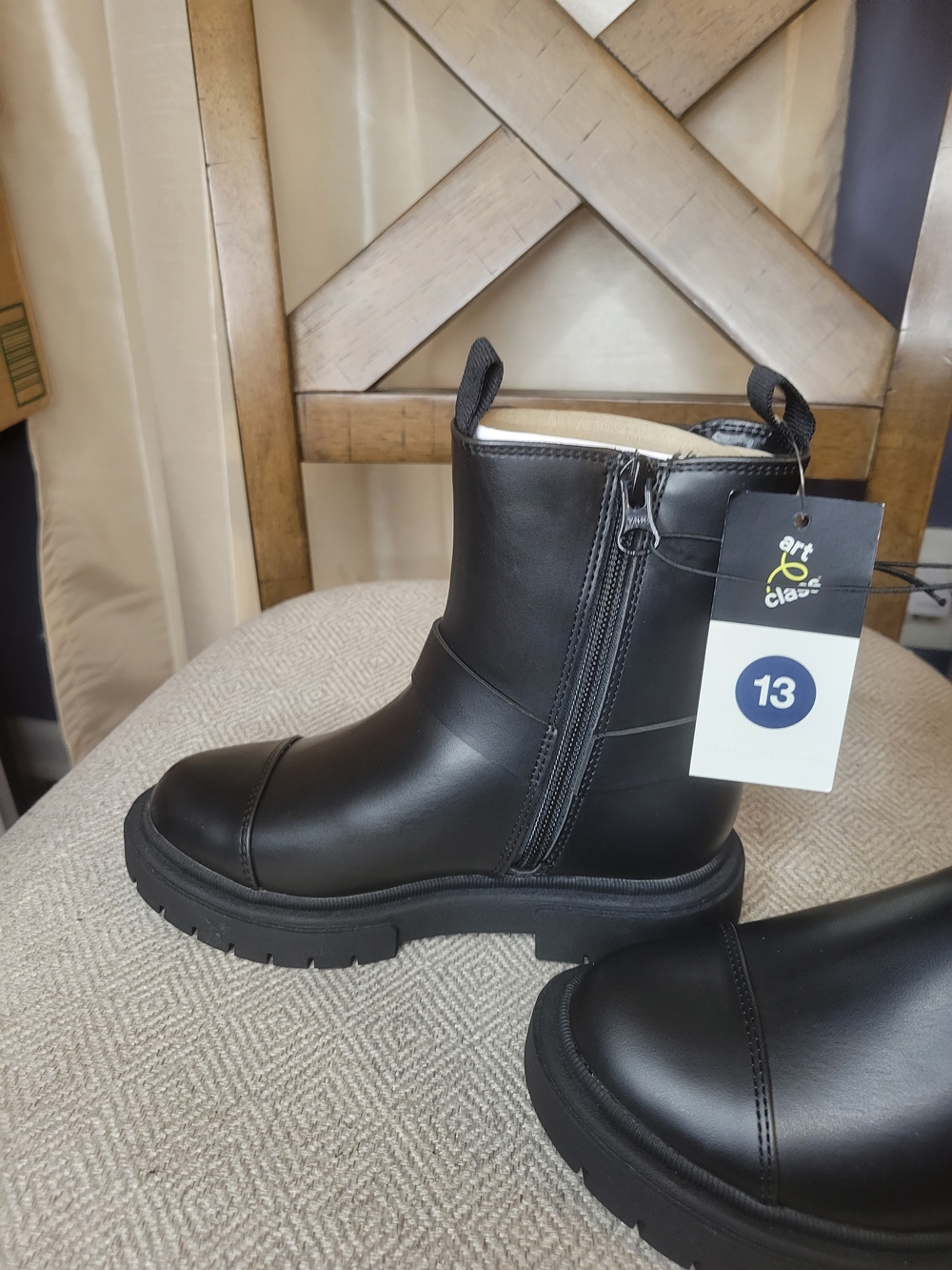 Kids Art Class Black Faux Leather Zip Chelsea Boots with Harness Detail - Picture 4 of 8